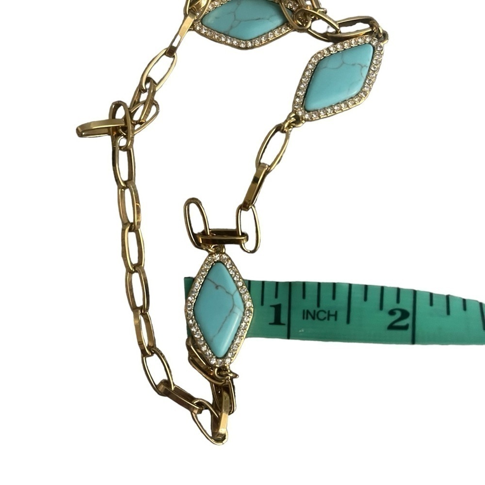 Ralph Lauren Gold Tone 18” Drop Boho Trendy Chain Link Turquoise Necklace - Picture 10 of 10